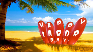 Happy labor day beach palm - a red sign free wallpaper