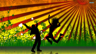 Jumping people field flowers grass - felipe seade free wallpaper