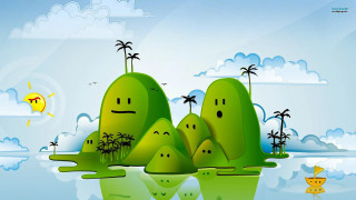Cartoon green hills trees yellow - a cartoon of a group free wallpaper