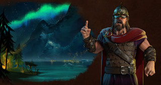 Man pointing aurora mountain night - game art free wallpaper