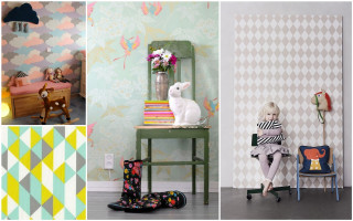 Collage girl chair argyle checkered - geometric shape free wallpaper