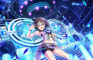 Girl dancing disco microphone speakers - official art free wallpaper for desktop