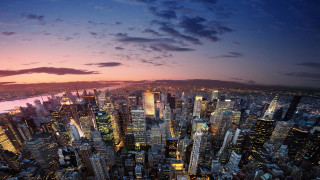 Cityscape night tall buildings pink - alson s. clark free wallpaper