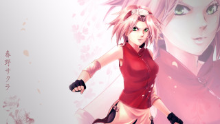 Pink haired girl red shirt - a pink flower free wallpaper for desktop