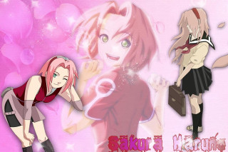 Pink hair red shirt black - black skirt free wallpaper