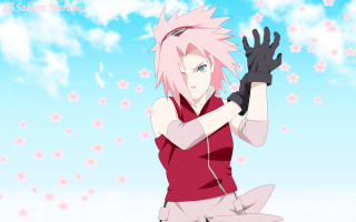 Pink hair gloves cherry blossoms - a blue sky background free wallpaper