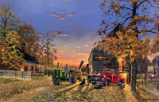 Farm scene red truck autumn - western free wallpaper
