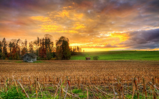 Field house sunset clouds sky - german romanticism free wallpaper