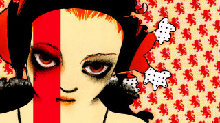 Red hair striped background flowers - llustration free wallpaper