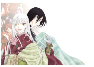 Anime couple hugging flowers background 3 - neoromanticism free wallpaper