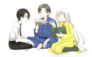 Three people reading fan kimono - a book free wallpaper