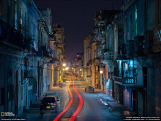 Street night car buildings cars - a car free wallpaper