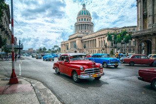 Red car driving street tall - a dome free wallpaper