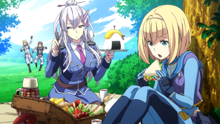 Anime girls bench food fruit - a bench free wallpaper