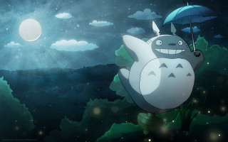 Cartoon character umbrella night sky - chiho aoshima free wallpaper