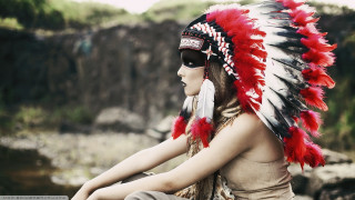 Woman native american headdress rock 2 - americo makk free wallpaper