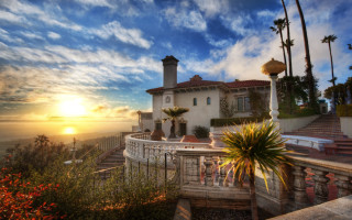 House balcony ocean view sunset - sunrise free wallpaper