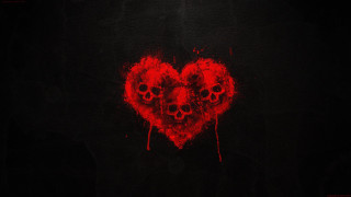Red heart skulls blood splatters - poster art free wallpaper
