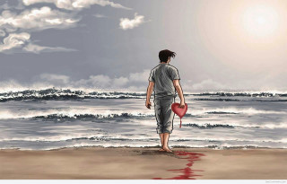 Man beach ocean heart shaped - analytical art free wallpaper