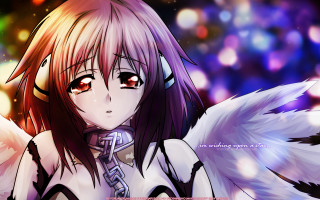 Anime girl angel wings purple - white collar free wallpaper