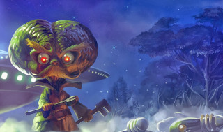 Cartoon alien gun spaceship background - game art free wallpaper