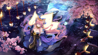 Woman purple dress forest lanterns - lantern free wallpaper
