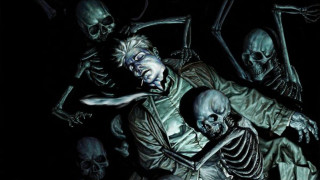 Skeleton guarding man dark room - david palumbo free wallpaper