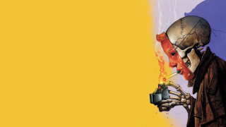 Skeleton holding lighter yellow background - a yellow wall behind free wallpaper