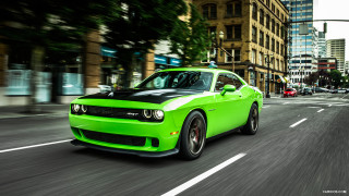 Green car city street tall 2 - the side of the street free wallpaper