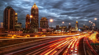 City skyline night traffic lights - dr. atl free wallpaper