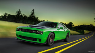 Green car forest road sunset - a road next free wallpaper