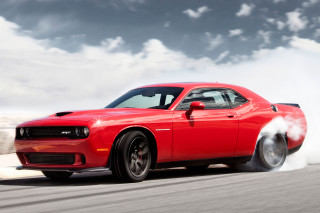 Red car driving road smoke - tire free wallpaper