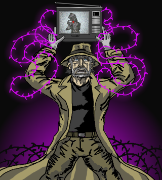 Man tv purple background trench - free cyberpunk wallpaper