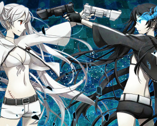 Anime characters guns blue white - concept art free wallpaper