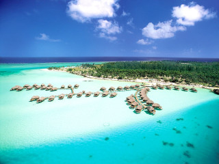 Beach resort lagoon overhangs blue - derek chittock free wallpaper