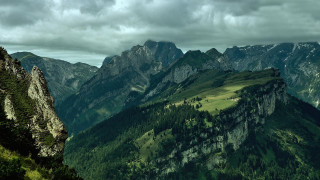 Mountain range trees cloudy sky 5 - a few mountain free wallpaper