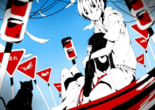 Person boat cat signs sitting - lineart free wallpaper