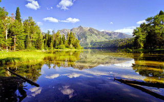 Lake trees mountains blue sky 10 - tree and mountains free wallpaper
