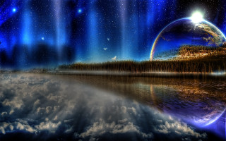 Planet sky clouds water rainbow - a. hardy free wallpaper