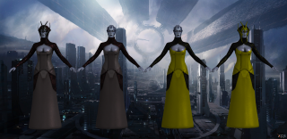 Women dresses cityscape clock group - afrofuturism free wallpaper