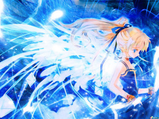 Girl wings flying sword blue - a sword free wallpaper for desktop