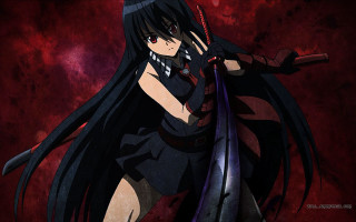 Woman black hair sword red - a red background behind her free wallpaper