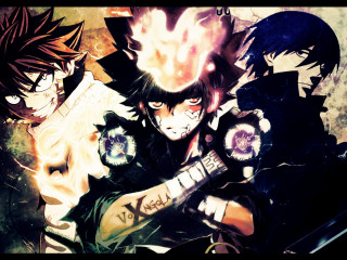 Anime characters group arms around 8 - a demon in the background and a demon in the foreground free wallpaper