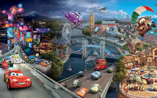 City bridge cars park ocean - truck free wallpaper