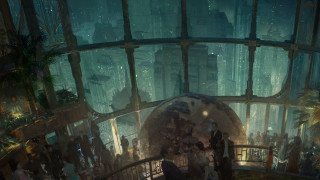 Futuristic city giant globe people - craig mullins free wallpaper