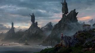 Man cliff mountain range statue - christophe vacher free wallpaper