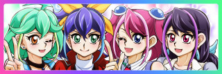 Anime girls colored hair glasses - a rainbow background free wallpaper