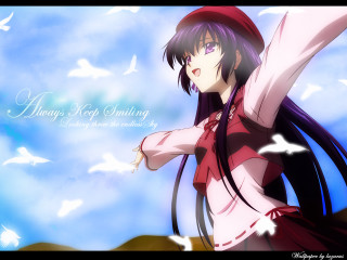 Girl long hair red hat - smiling free wallpaper