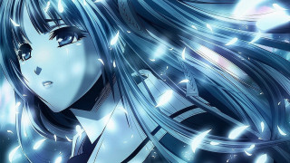 Anime girl long hair blue 2 - white feather free wallpaper