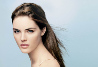 Woman ponytail blue eyes hair - realistic shaded perfect face free wallpaper